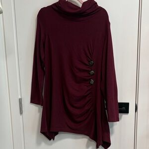 indigo soul Burgundy Long Sleeve Tunic with Side Buttons